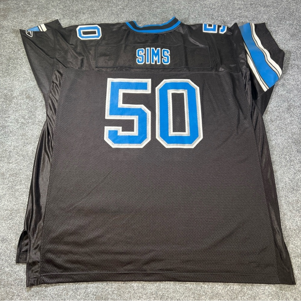 Detroit Lions Football Jersey Mens 3XL Black Ernie Sims #50 NFL Reebok Vintage - Picture 6 of 8